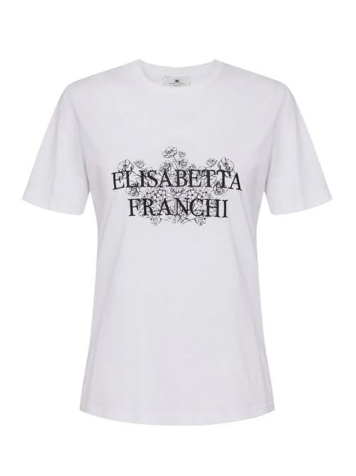 T-SHIRT WITH PRINT AND EMBROIDERY ELISABETTA FRANCHI | MA00351E2270 gesso